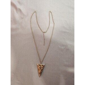 Women's 3D Triangle Statement Long Necklace Jewelry Gold Tone